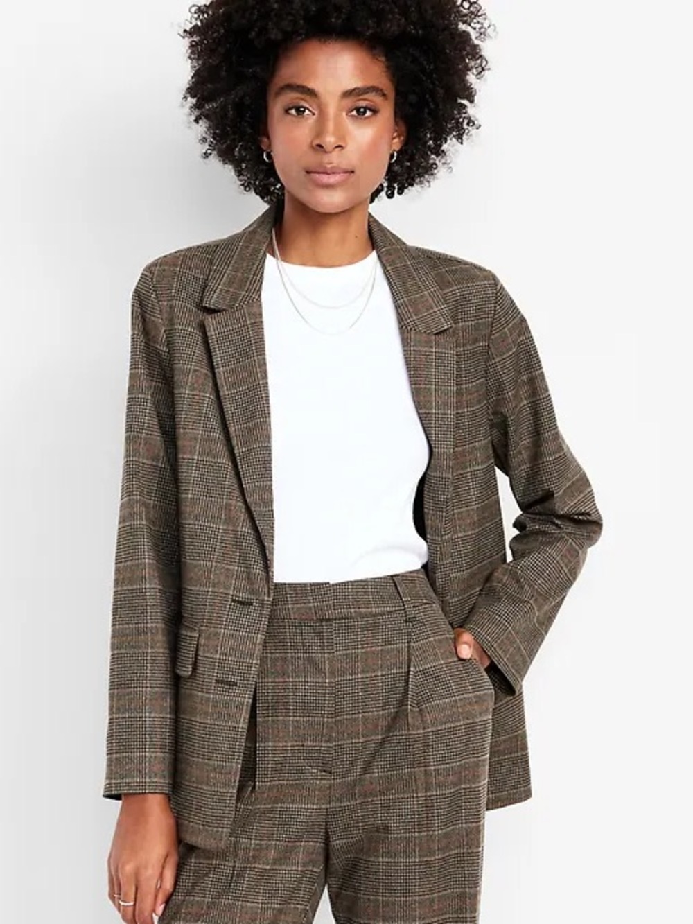 Old Navy Relaxed Twill Brown Plaid Double Button Notch Collared Blazer Large